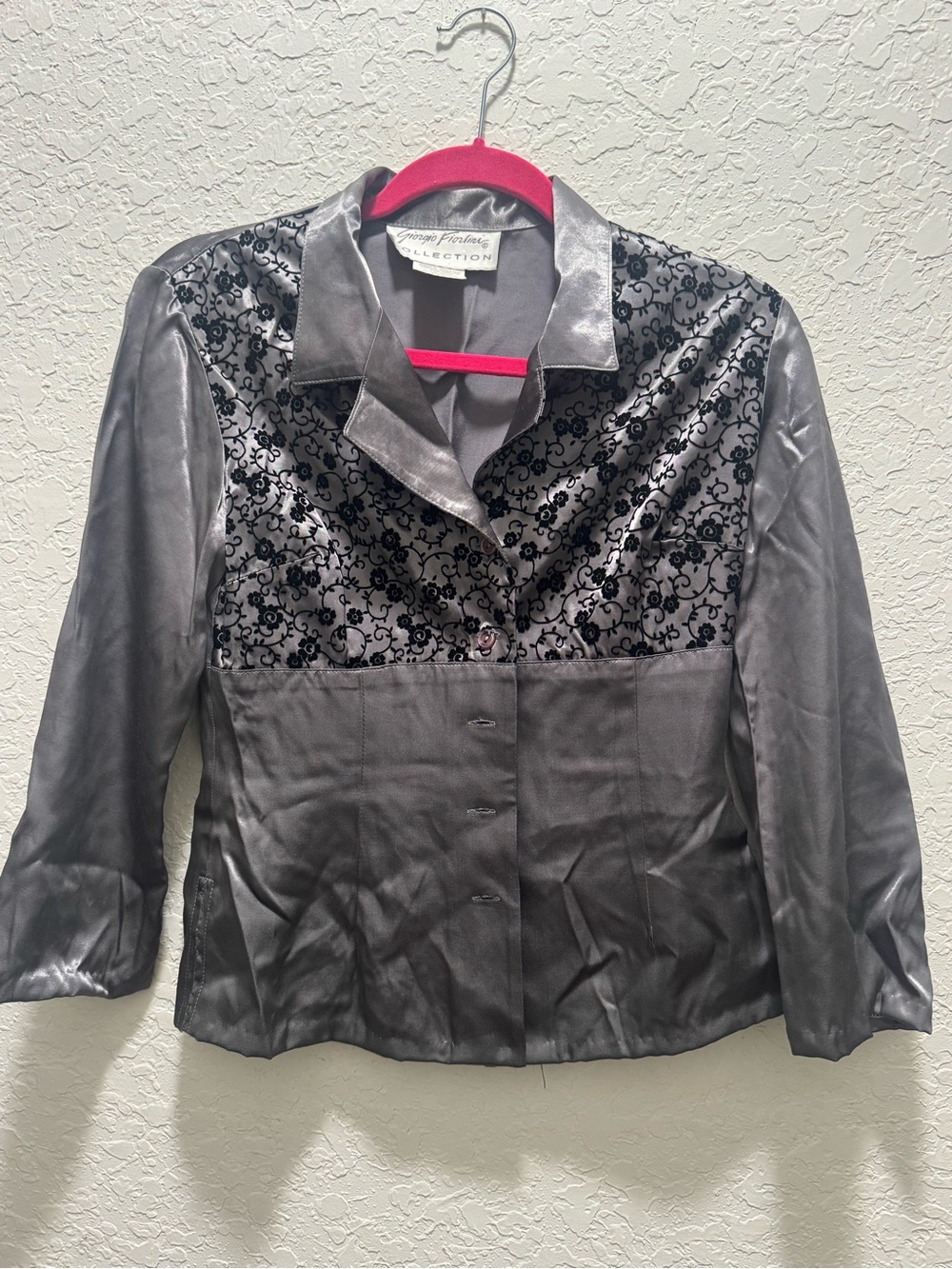 Vintage Giorgio Fiorlini Gray Satin & Burnout Velvet Jacket